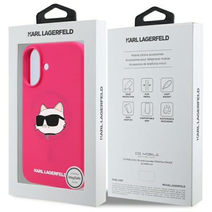 Ovitek MagSafe za Apple iPhone 16, Karl Lagerfeld, Silikon Choupette's Head, Fuksija