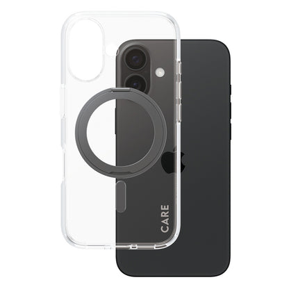 MagSafe Case for Apple iPhone 16, PanzerGlass, Care Feature Kickstand, Black Transparent