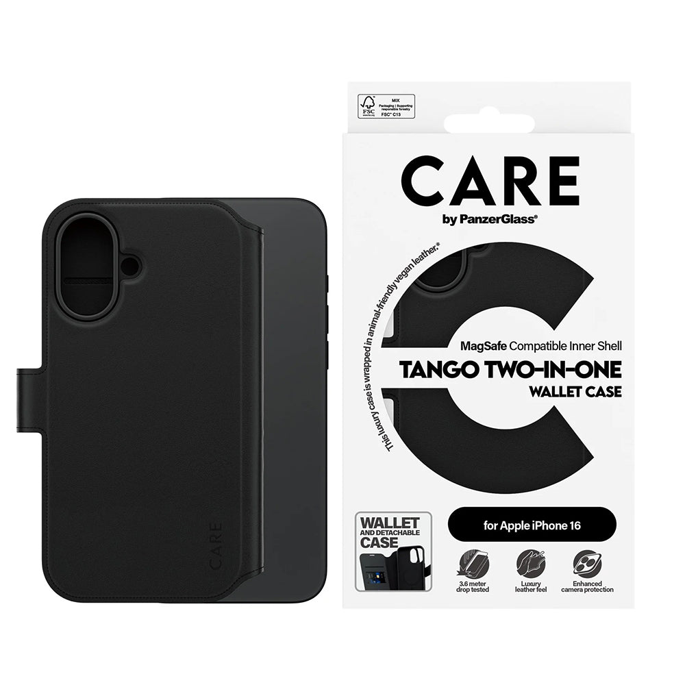 Ovitek MagSafe za Apple iPhone 16, PanzerGlass, Care Feature Tango Two-in-One, Črn