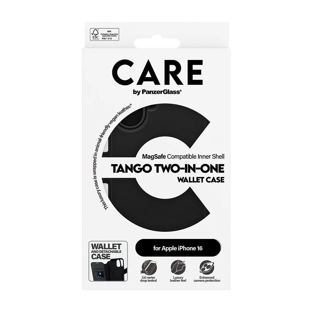 Ovitek MagSafe za Apple iPhone 16, PanzerGlass, Care Feature Tango Two-in-One, Črn
