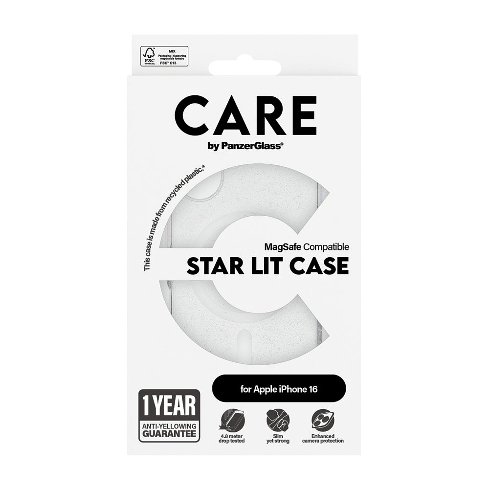 Ovitek MagSafe za Apple iPhone 16, PanzerGlass, Care Urban Combat Star Lit, Prozorna Bela