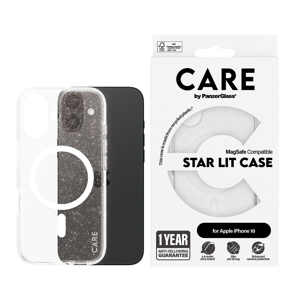 Ovitek MagSafe za Apple iPhone 16, PanzerGlass, Care Urban Combat Star Lit, Prozorna Bela