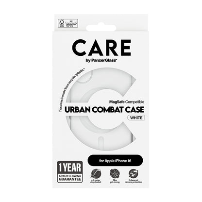 Ovitek MagSafe za Apple iPhone 16, PanzerGlass, Care Urban Combat, Prozorno Bel