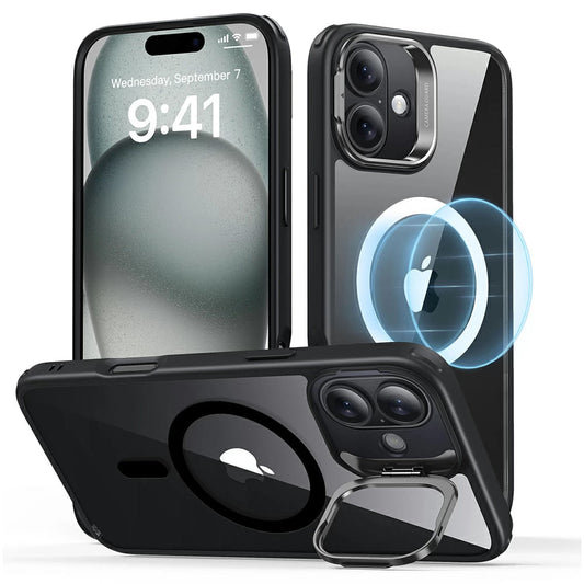 MagSafe Case for Apple iPhone 16 Plus, ESR, Classic Hybrid Kickstand, Black Transparent
