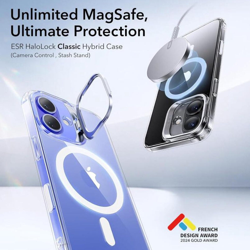 Ovitek MagSafe za Apple iPhone 16 Plus, ESR, Classic Hybrid Kickstand Slide, Prozoren