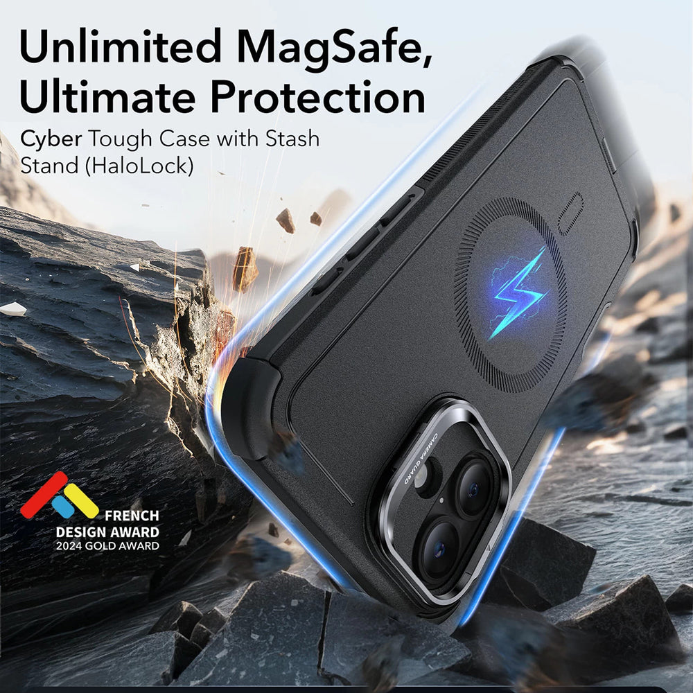MagSafe Case for Apple iPhone 16 Plus, ESR, Cyber Armor Kickstand, Black