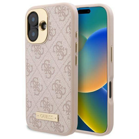 MagSafe ovitek za Apple iPhone 16 Plus, Guess, 4G Logo Plate, Roza