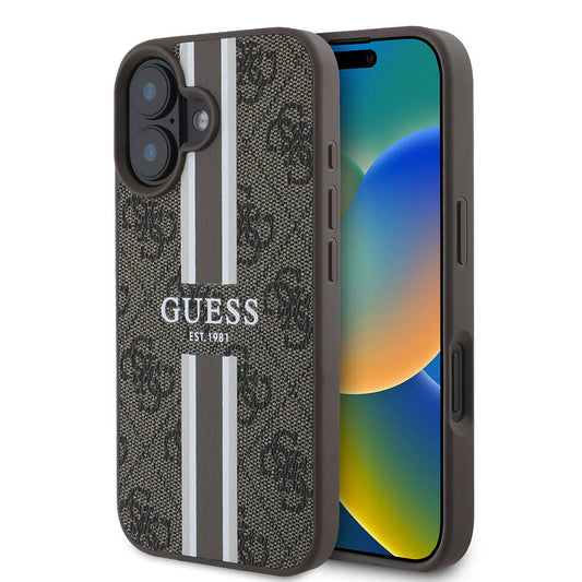 MagSafe ovitek za Apple iPhone 16 Plus, Guess, 4G Printed Stripes, rjava