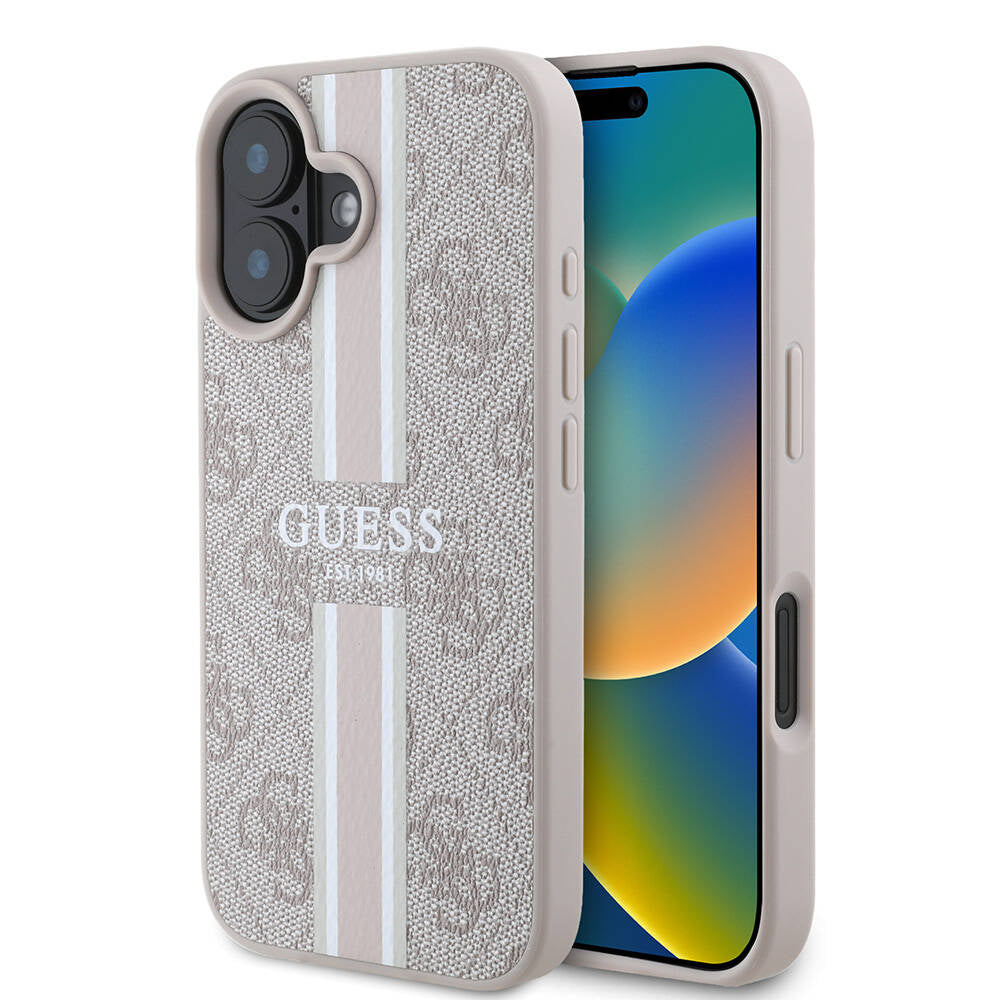 MagSafe ovitek za Apple iPhone 16 Plus, Guess, 4G Printed Stripes, Roza