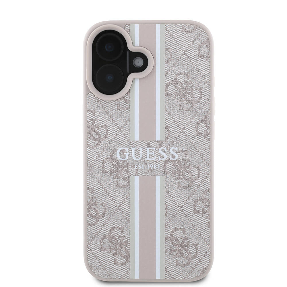 MagSafe ovitek za Apple iPhone 16 Plus, Guess, 4G Printed Stripes, Roza