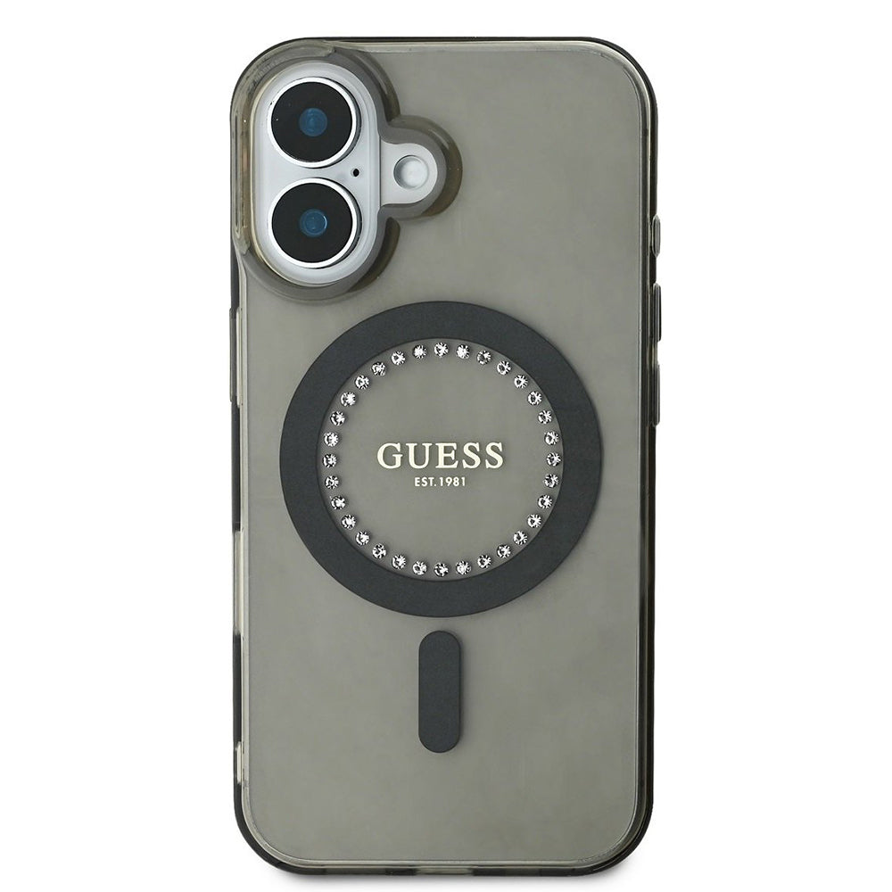 Ovitek MagSafe za Apple iPhone 16 Plus, Guess, IML Rhinestone, Črn