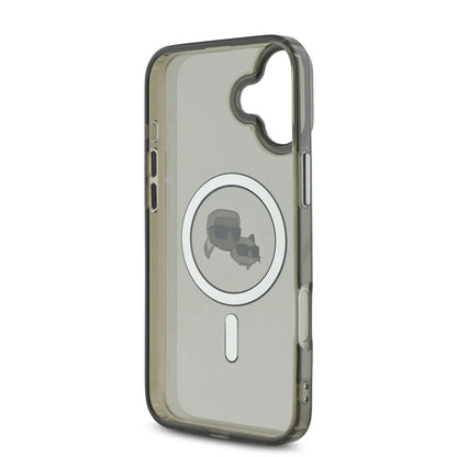 MagSafe Case for Apple iPhone 16 Plus, Karl Lagerfeld, IML Metal Karl & Choupette's Heads, Black