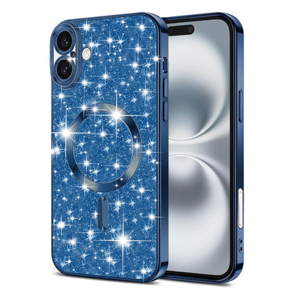MagSafe ovitek za Apple iPhone 16 Plus, Techsuit, Luxury Glitter, Temno modra