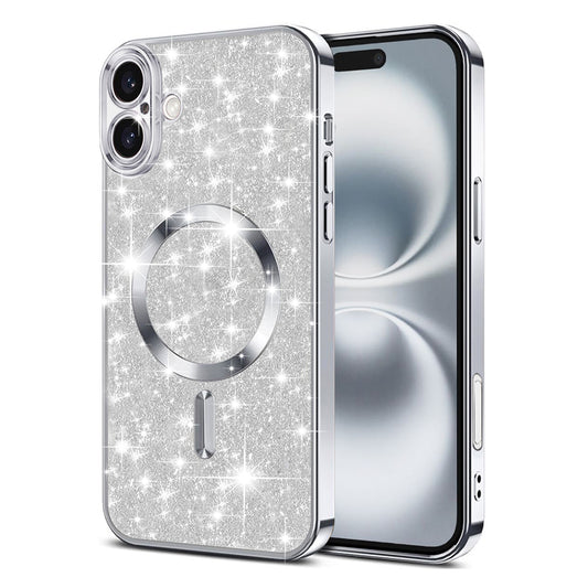 MagSafe ovitek za Apple iPhone 16 Plus, Techsuit, Luxury Glitter, srebrn