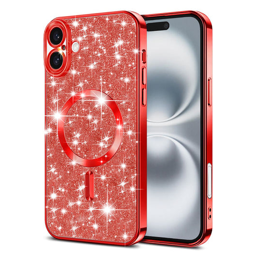 MagSafe ovitek za Apple iPhone 16 Plus, Techsuit, Luxury Glitter, Rdeč