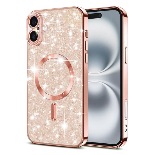 MagSafe ovitek za Apple iPhone 16 Plus, Techsuit, Luxury Glitter, rožnato zlata