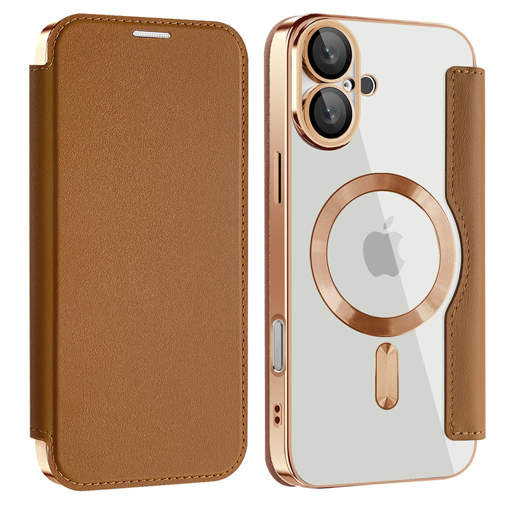 Ovitek MagSafe za Apple iPhone 16 Plus, Techsuit, SmartMag Book, rjav