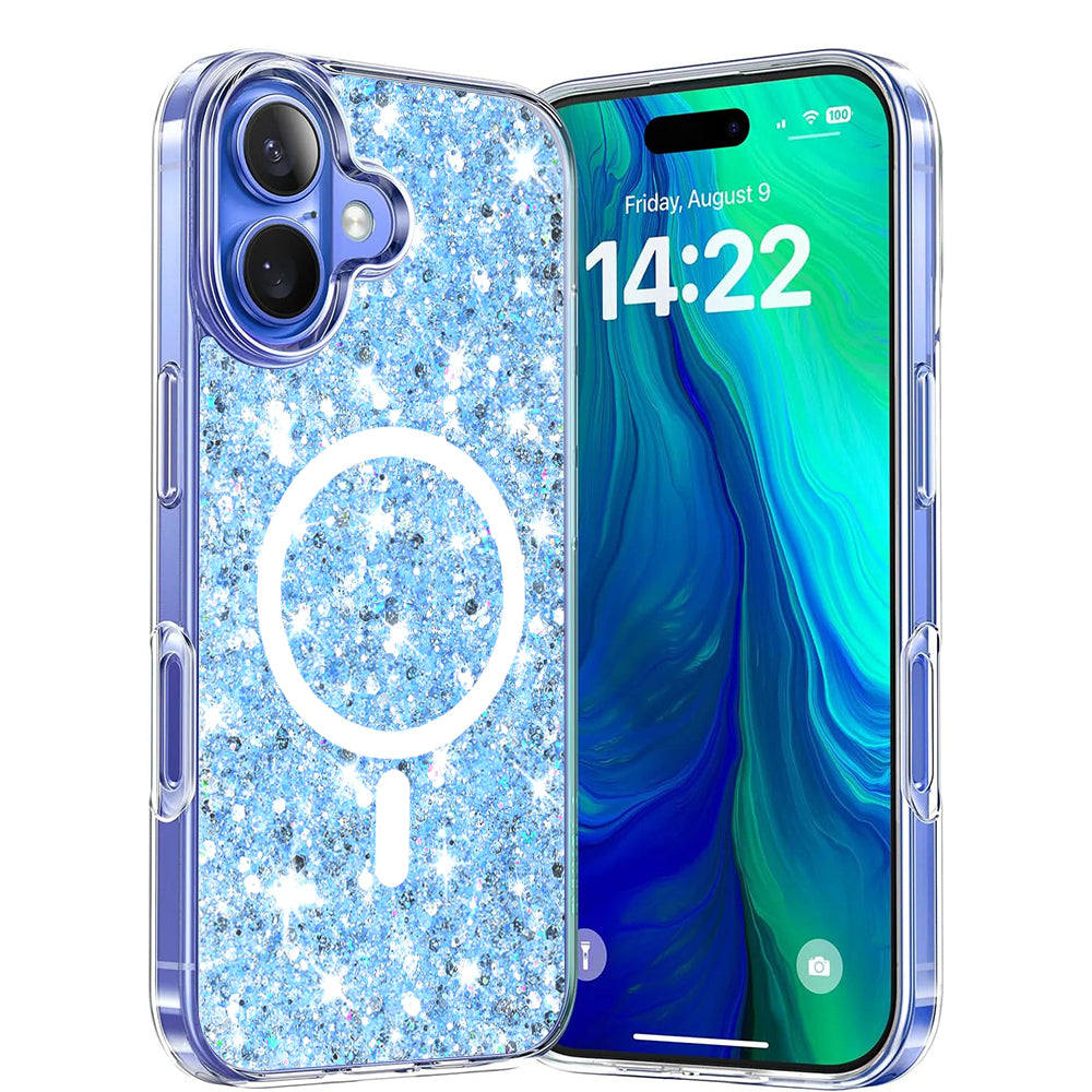 MagSafe ovitek za Apple iPhone 16 Plus, Techsuit, bleščeči bleščice, modra