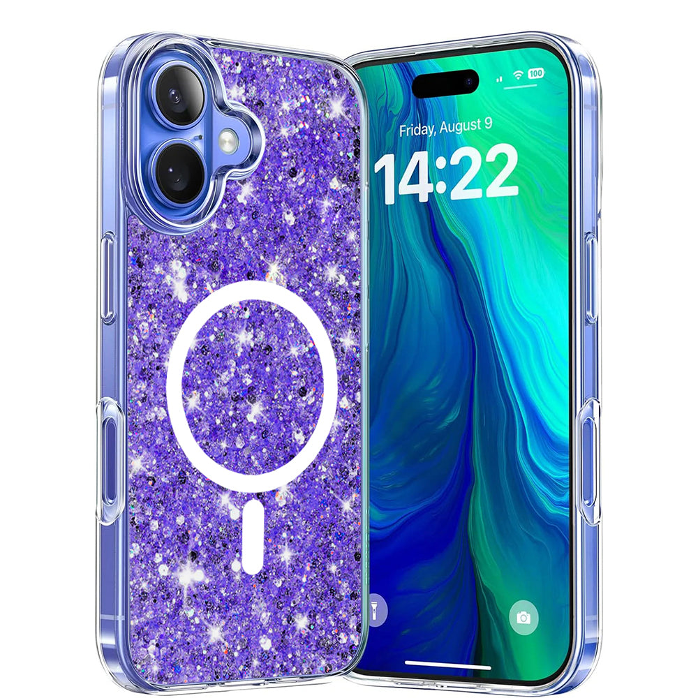 MagSafe ovitek za Apple iPhone 16 Plus, Techsuit, bleščeči bleščice, vijolična