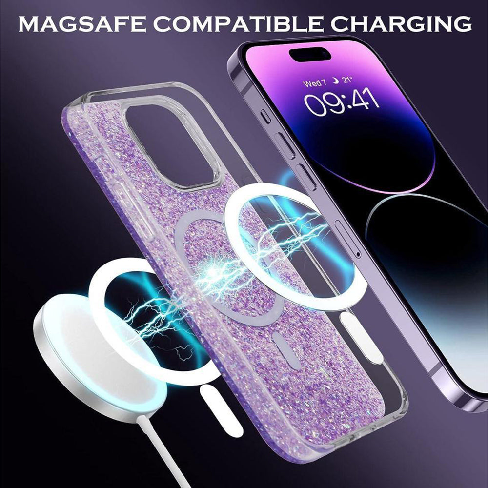 MagSafe ovitek za Apple iPhone 16 Plus, Techsuit, bleščeči bleščice, vijolična
