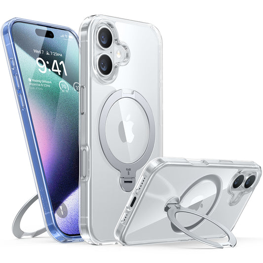 Ohišje MagSafe za Apple iPhone 16 Plus, Torras, Ostand Spin, Prozorno