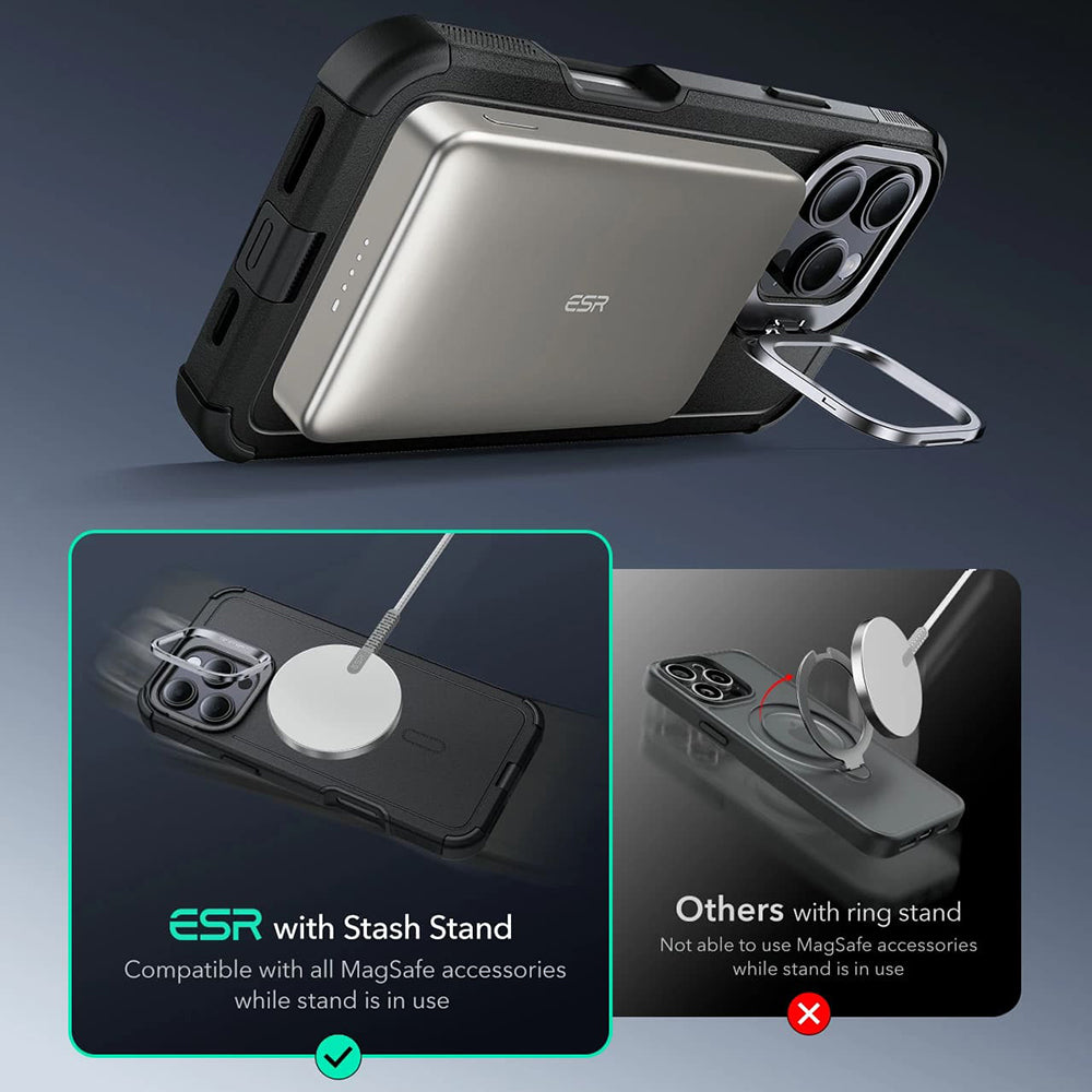 Ovitek MagSafe za Apple iPhone 16 Pro, ESR, Cyber Armor Kickstand, Siv