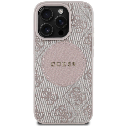 Ovitek MagSafe za Apple iPhone 16 Pro, Guess, 4G Circle Classic Logo, Roza