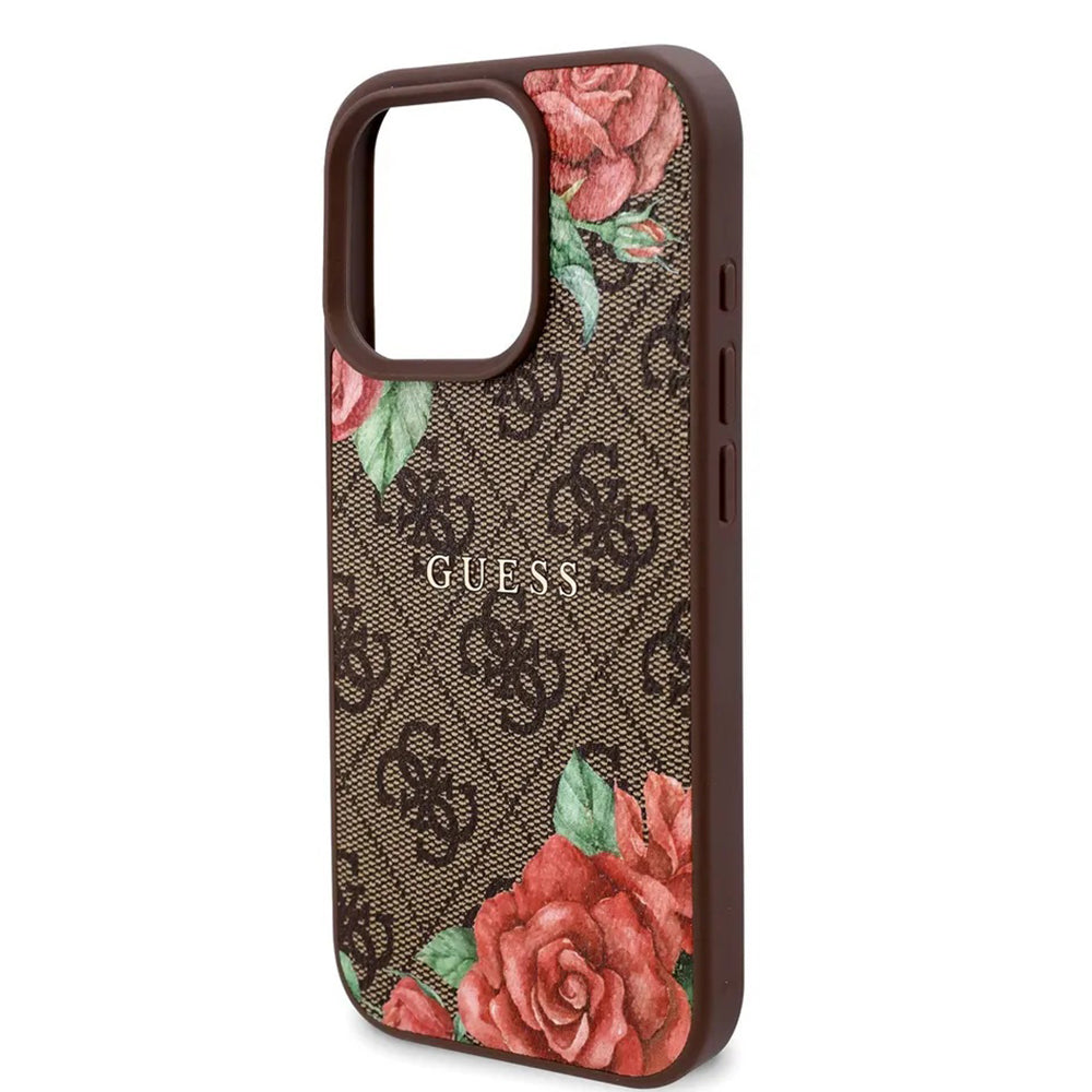 MagSafe ovitek za Apple iPhone 16 Pro, Guess, 4G Flowers Print, rjava