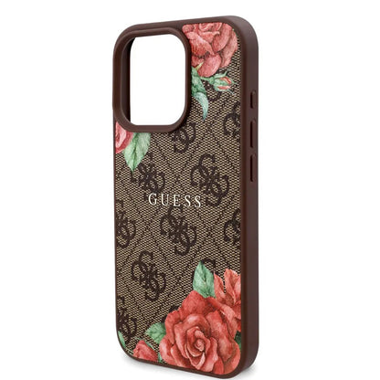 MagSafe ovitek za Apple iPhone 16 Pro, Guess, 4G Flowers Print, rjava
