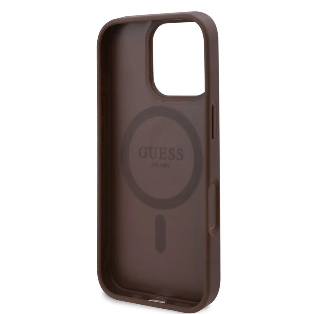 MagSafe ovitek za Apple iPhone 16 Pro, Guess, 4G Flowers Print, rjava