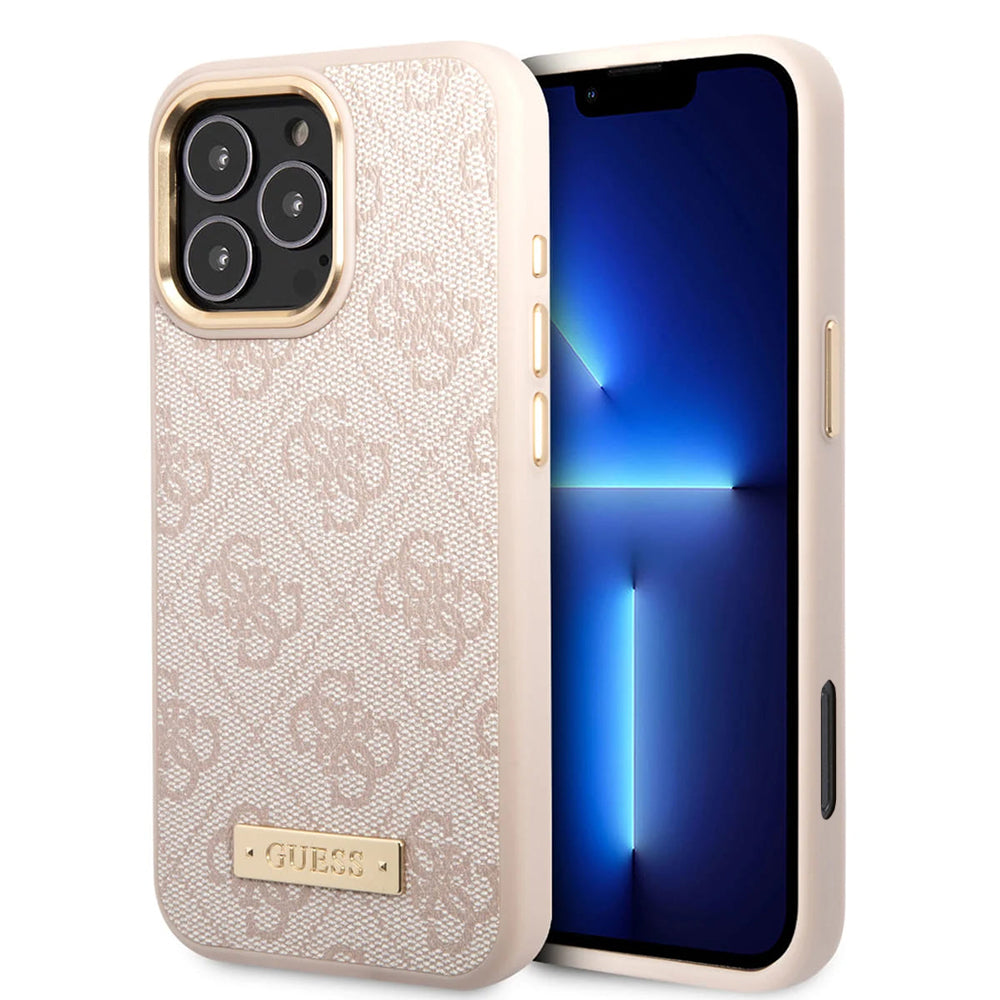 MagSafe ovitek za Apple iPhone 16 Pro, Guess, 4G Logo Plate, Roza