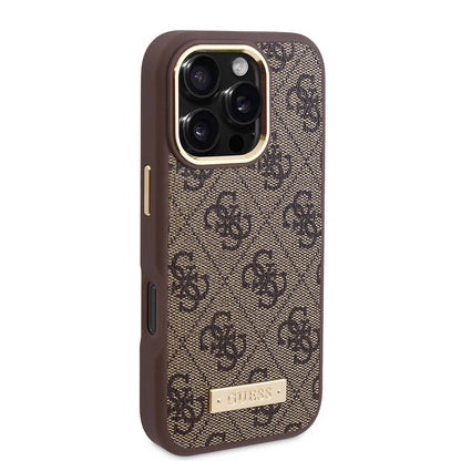 MagSafe ovitek za Apple iPhone 16 Pro, Guess, 4G Logo Plate, Roza