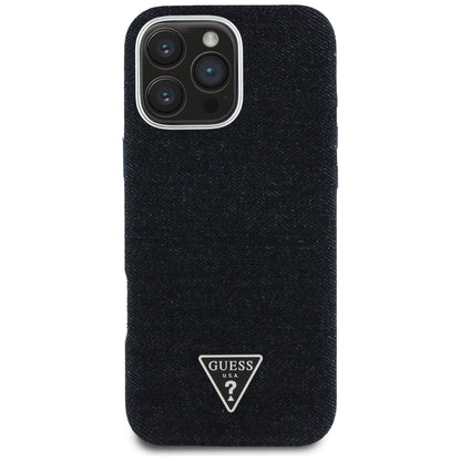 MagSafe Case for Apple iPhone 16 Pro, Guess, Denim Triangle Logo, Black