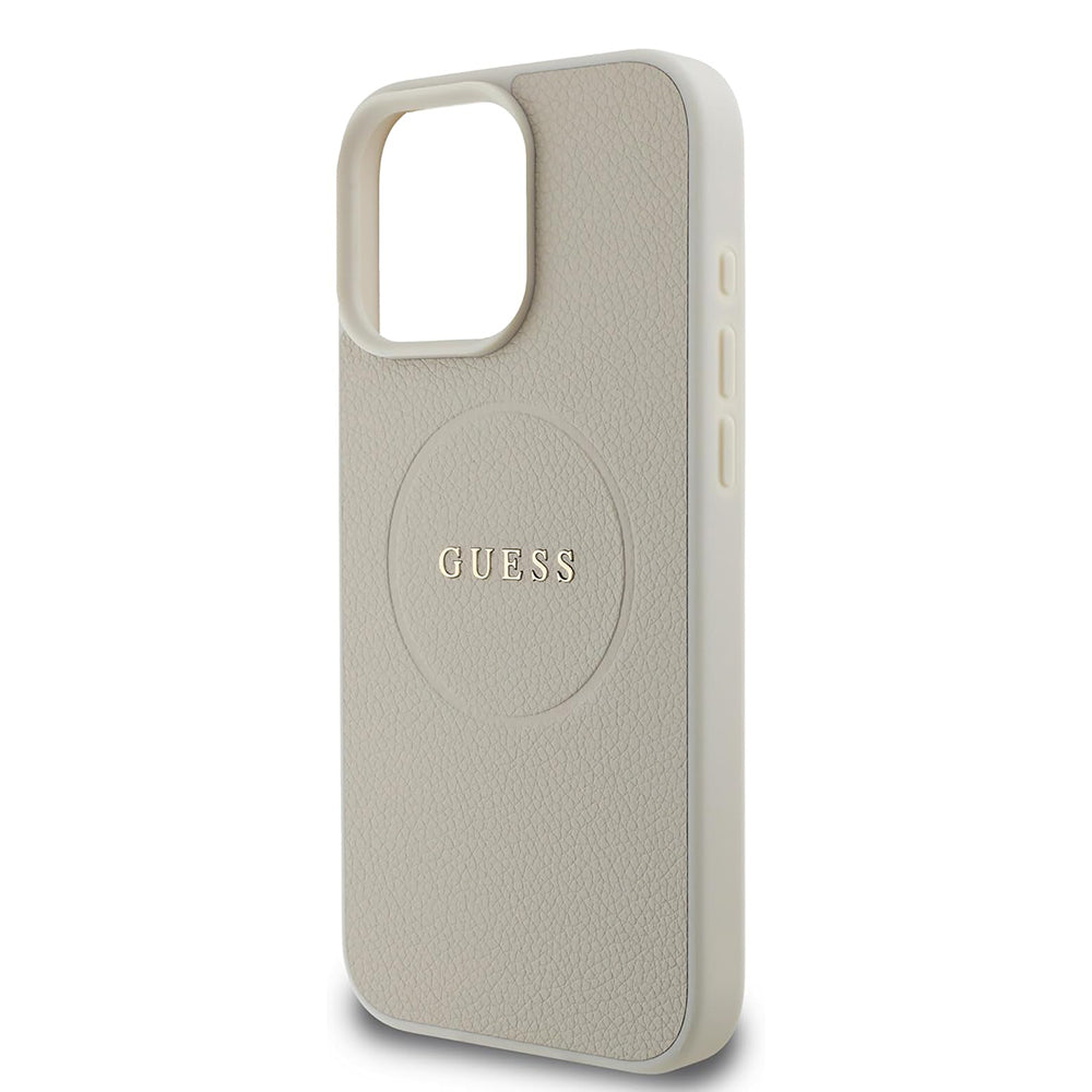 MagSafe Case for Apple iPhone 16 Pro, Guess, Grained Gold Ring, Beige