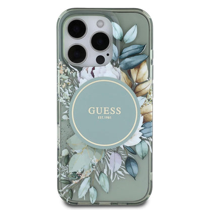 Ovitek MagSafe za Apple iPhone 16 Pro, Guess, IML Flower & Tonal Circle, zelen