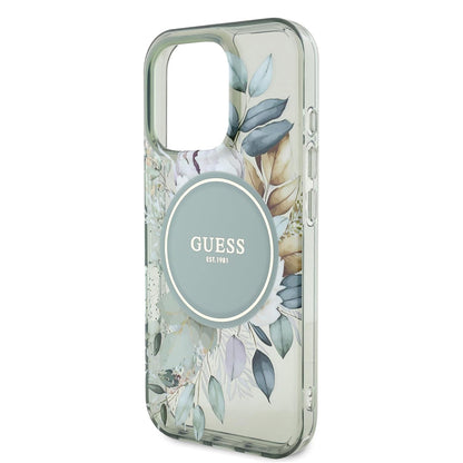 Ovitek MagSafe za Apple iPhone 16 Pro, Guess, IML Flower & Tonal Circle, zelen
