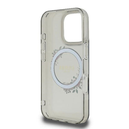 MagSafe ovitek za Apple iPhone 16 Pro, Guess, IML Flowers Wreath, črna