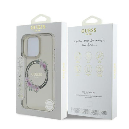 MagSafe ovitek za Apple iPhone 16 Pro, Guess, IML Flowers Wreath, črna