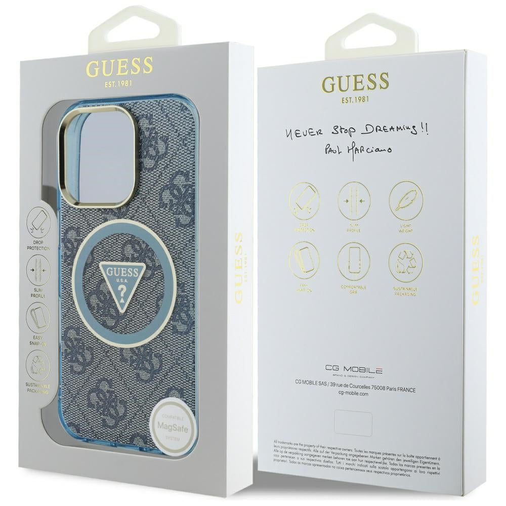 Ovitek MagSafe za Apple iPhone 16 Pro, Guess, IML Glitter 4G Circle Triangle, Modra