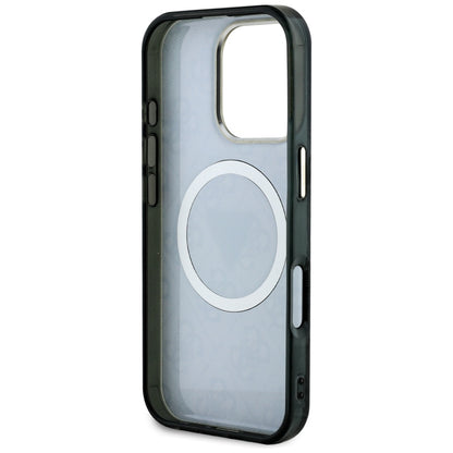 Ovitek MagSafe za Apple iPhone 16 Pro, Guess, IML Glitter 4G Circle Triangle, črn