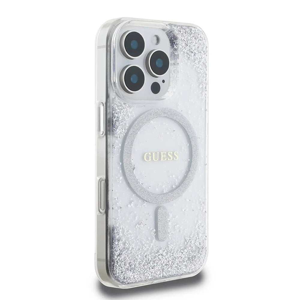 Ovitek MagSafe za Apple iPhone 16 Pro, Guess, IML Glitter Gradient, Srebrn
