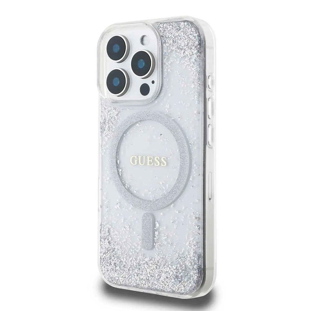 Ovitek MagSafe za Apple iPhone 16 Pro, Guess, IML Glitter Gradient, Srebrn