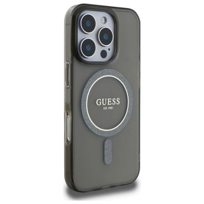 MagSafe Case for Apple iPhone 16 Pro, Guess, IML Glitter Ring, Black
