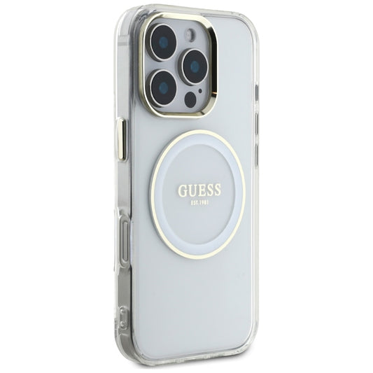Ovitek MagSafe za Apple iPhone 16 Pro, Guess, IML Metal Colored Circle, Bela
