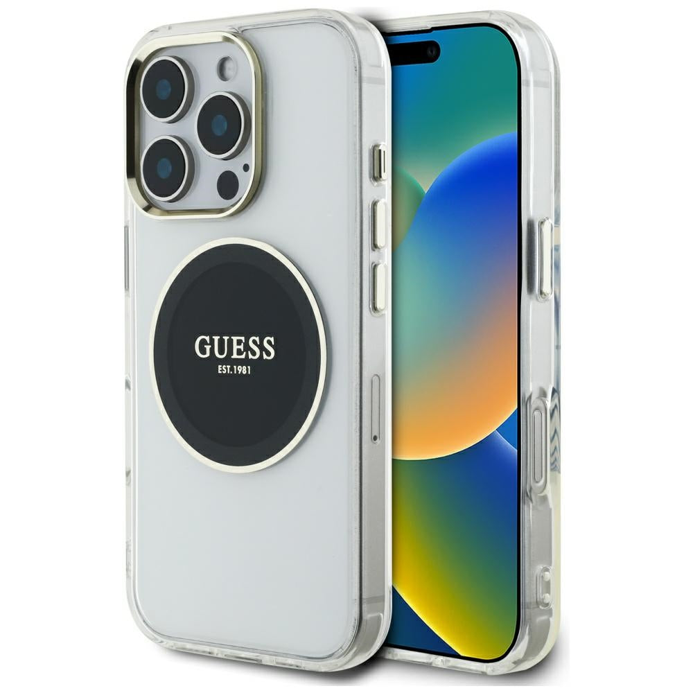 Ovitek MagSafe za Apple iPhone 16 Pro, Guess, IML Metal Colored Circle, črn