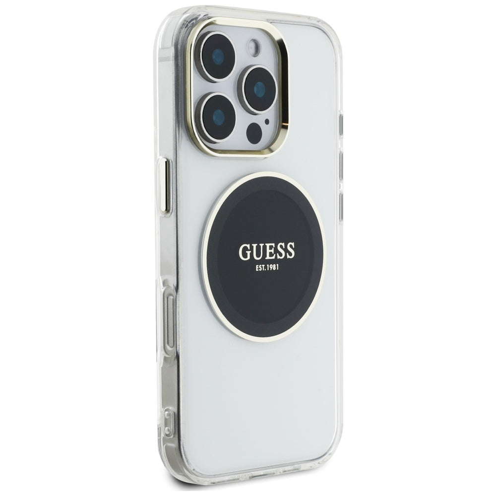 Ovitek MagSafe za Apple iPhone 16 Pro, Guess, IML Metal Colored Circle, črn