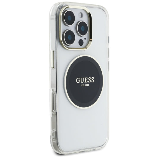 Ovitek MagSafe za Apple iPhone 16 Pro, Guess, IML Metal Colored Circle, črn