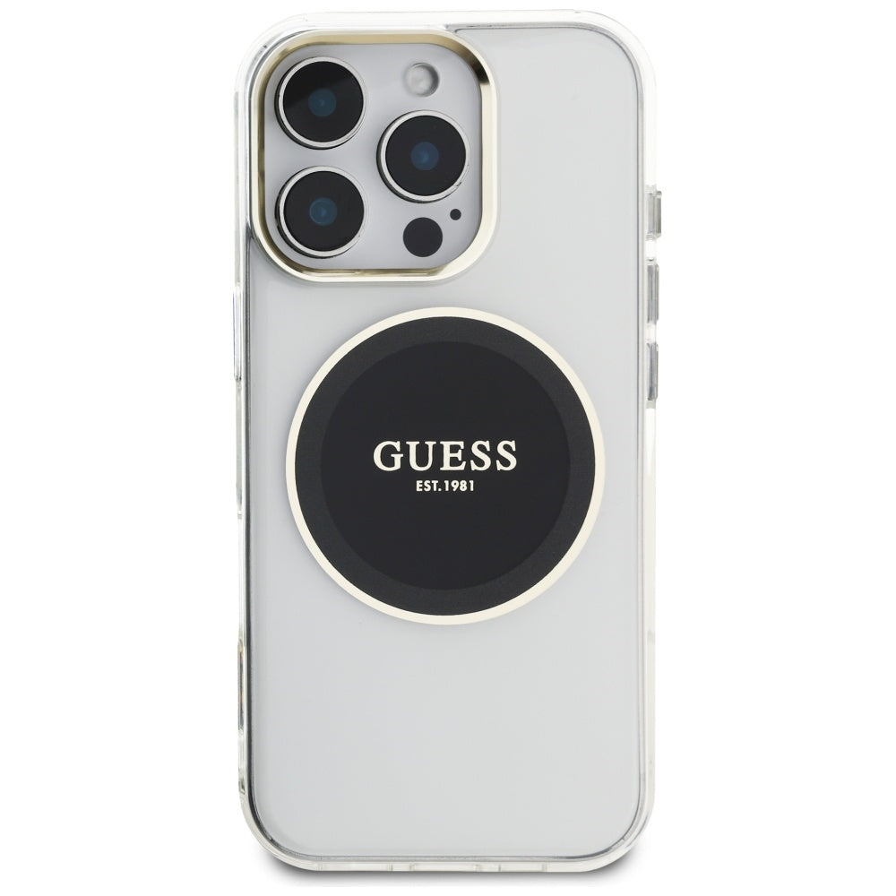 Ovitek MagSafe za Apple iPhone 16 Pro, Guess, IML Metal Colored Circle, črn