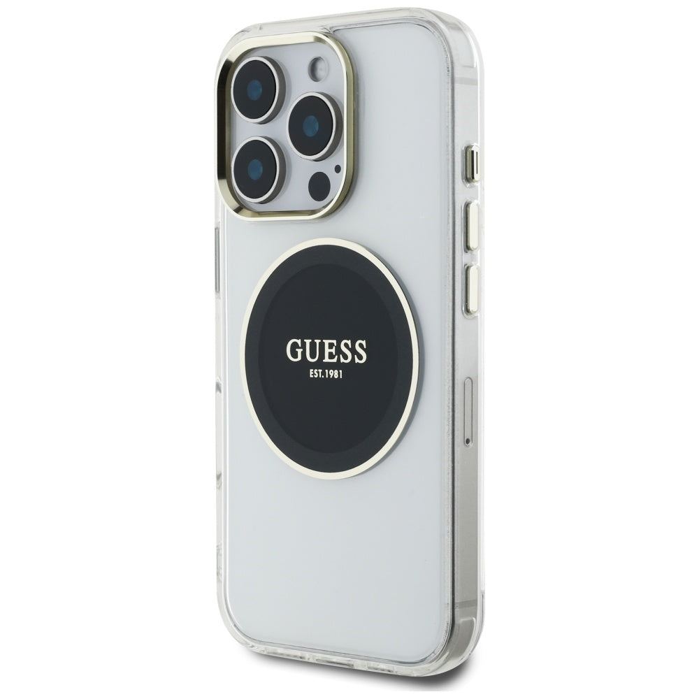 Ovitek MagSafe za Apple iPhone 16 Pro, Guess, IML Metal Colored Circle, črn