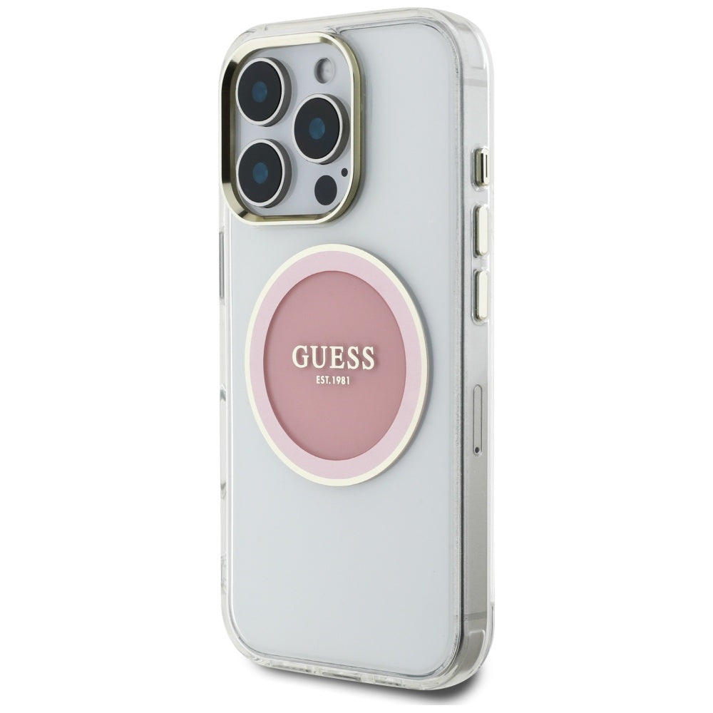 Ovitek MagSafe za Apple iPhone 16 Pro, Guess, IML Metal Colored Circle, Roza